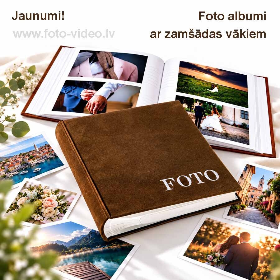 Foto albumi ar zamšādas vākiem.