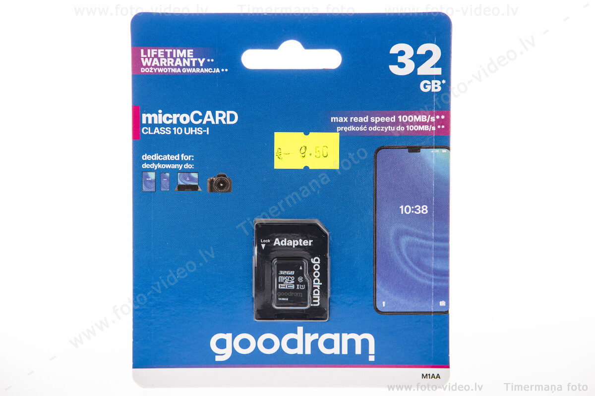 micro Card Goodram SDXC 32GB class 10 UHS-1 ar adapteri.