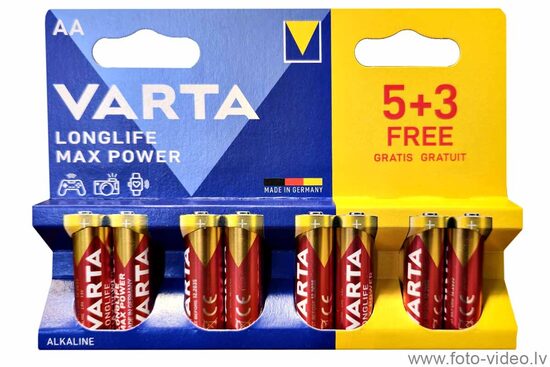 Baterijas Varta AA Longlife Max Power (cena par iepakojumu, 8 baterijas)
