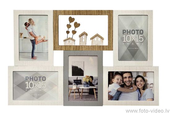 Koka foto kolāžas rāmis ar dekoru (5x 10x15 cm)