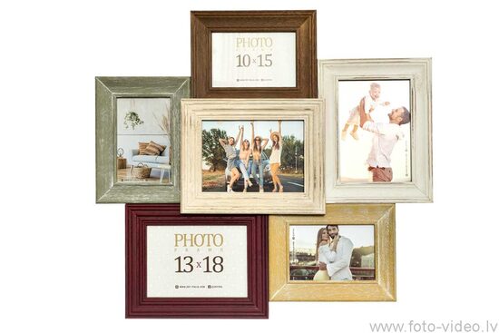 Koka foto kolāžas rāmis (3x) 10x15 cm, (3x) 13x18 cm.